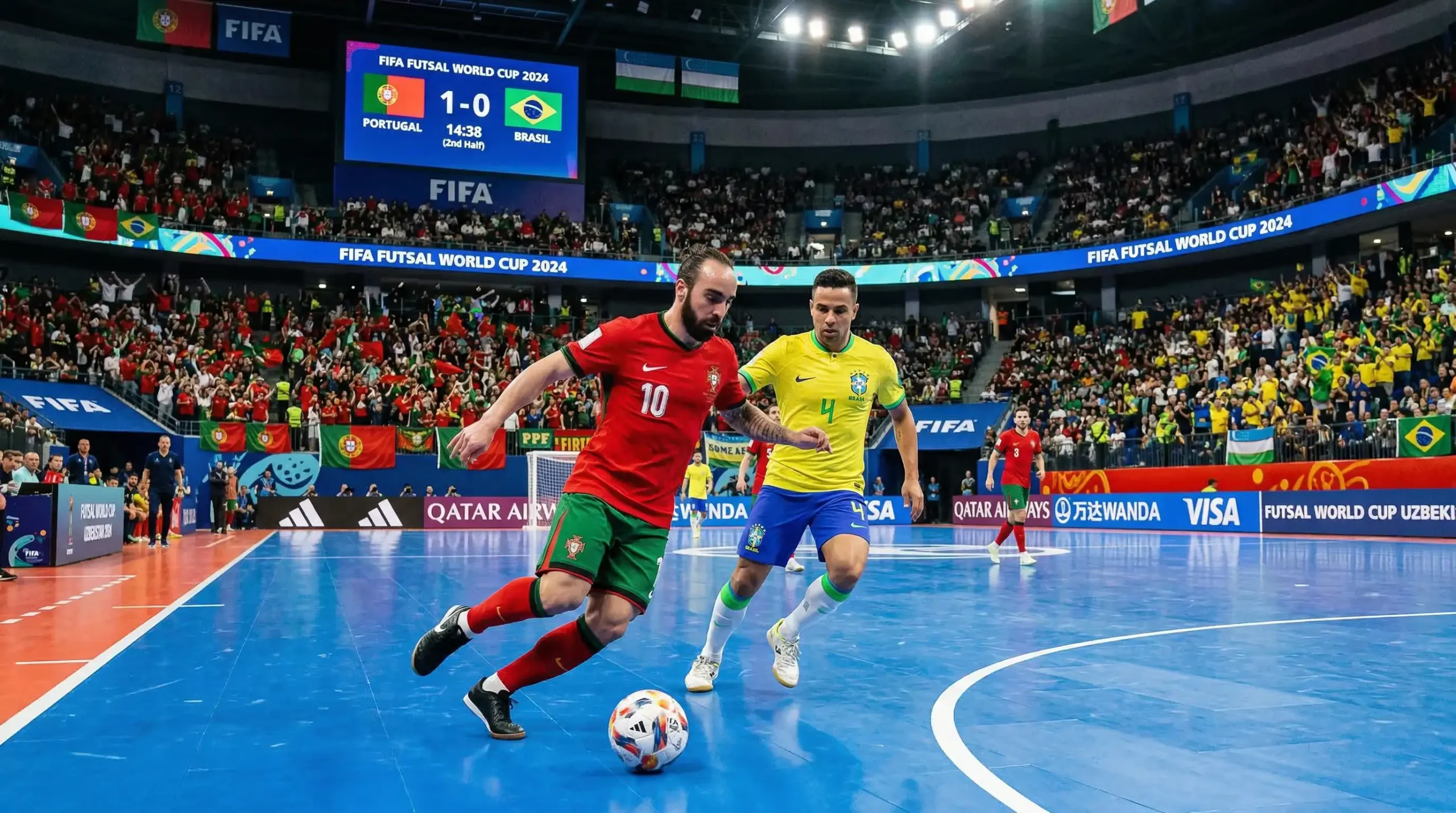Jugadores de fútbol sala disputando un partido de la UEFA Futsal Champions League