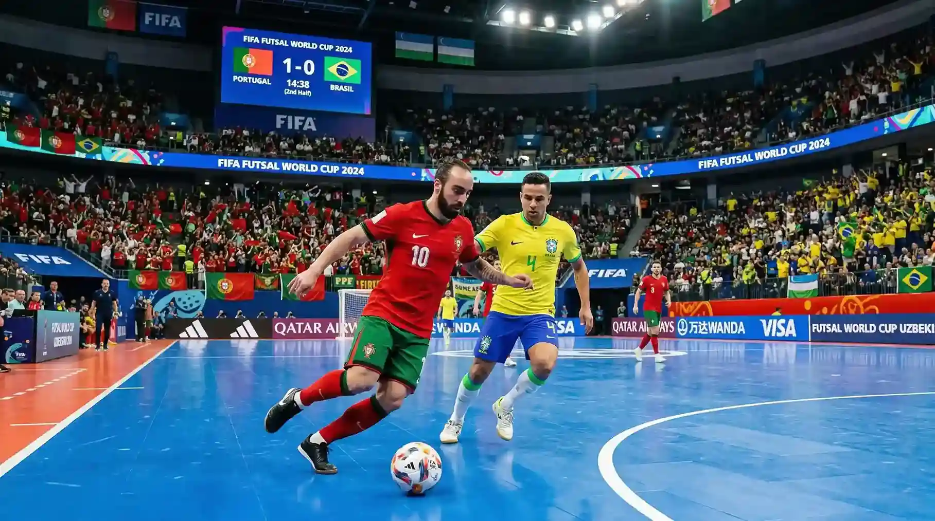 Jugadores de fútbol sala disputando un partido de la UEFA Futsal Champions League
