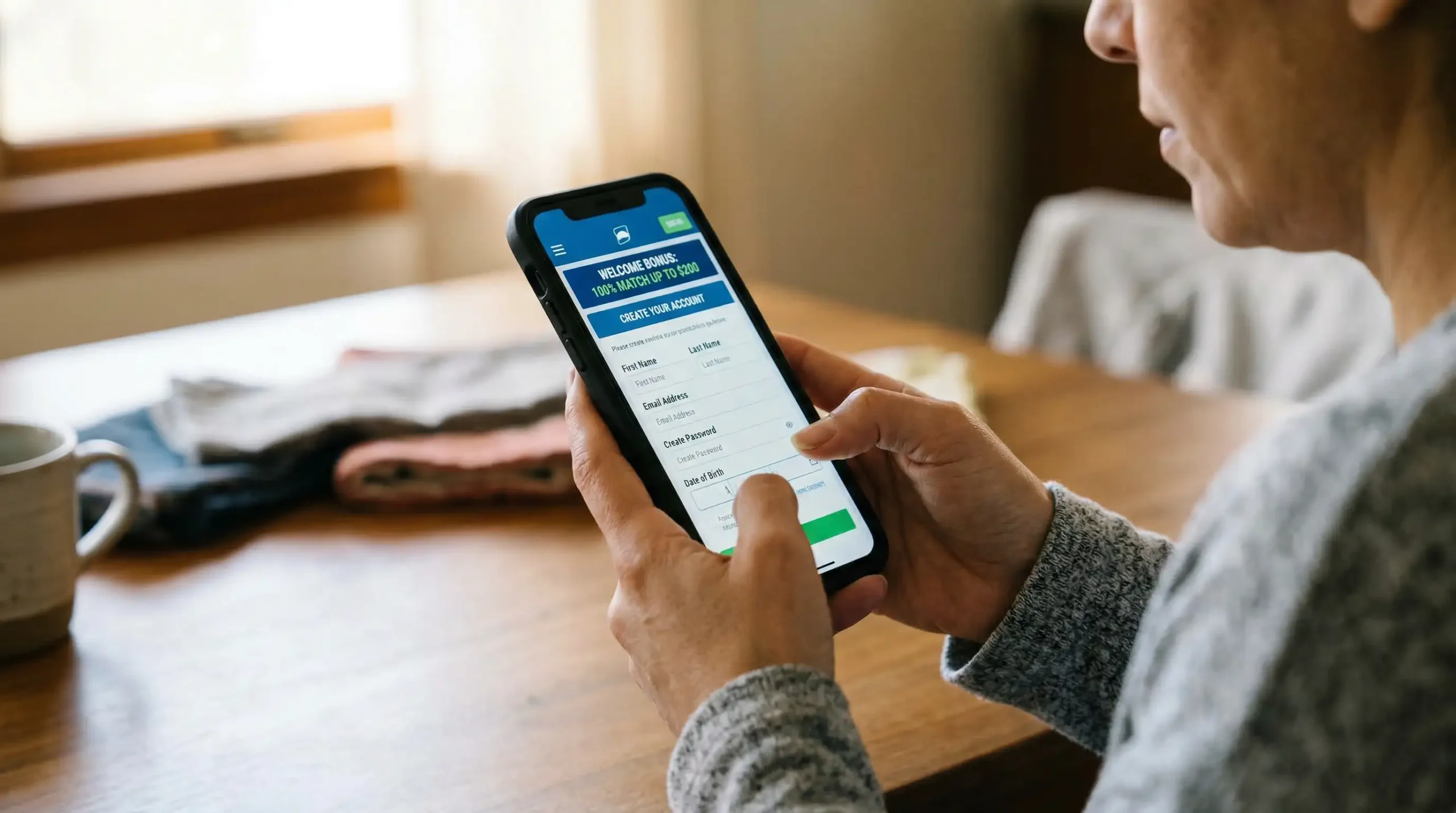 Persona registrándose en una plataforma de apuestas deportivas en un dispositivo móvil