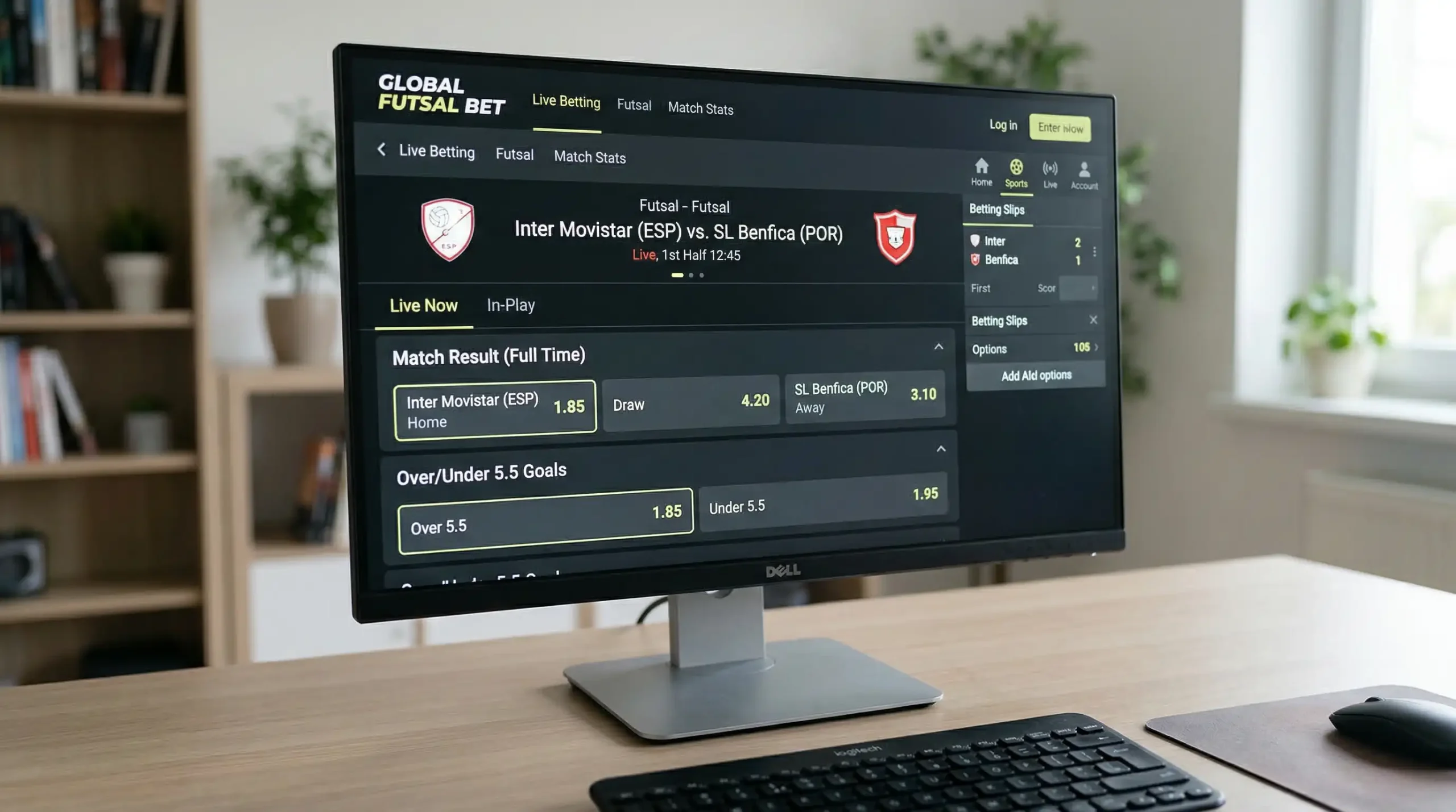 Pantalla con cuotas numéricas de un partido de fútbol sala en formato decimal