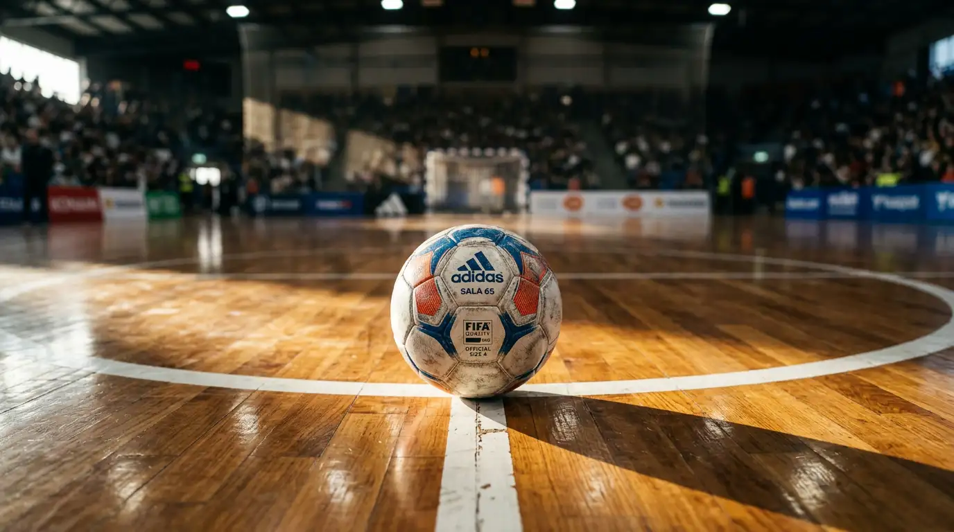 Mercados de apuestas en fútbol sala con cuotas y balón de futsal en pista