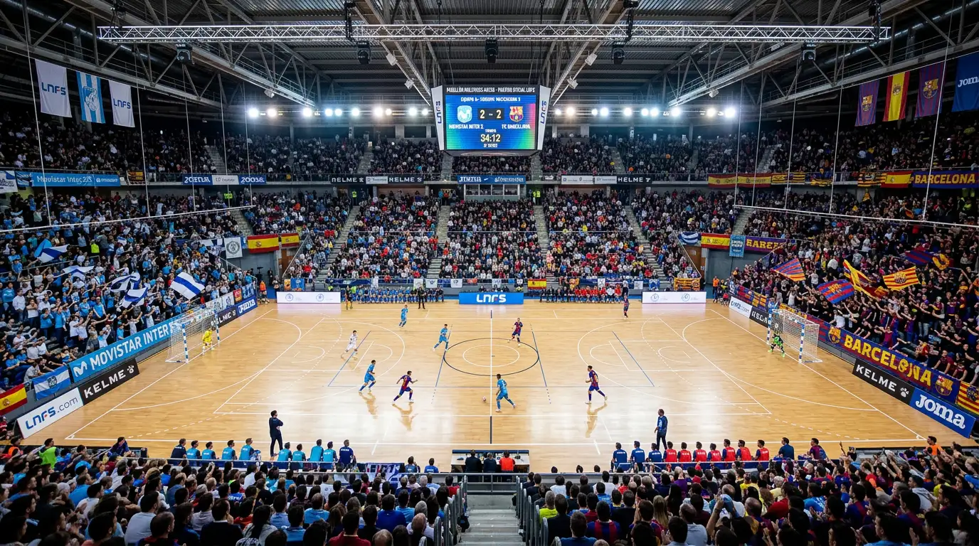 Pabellon deportivo durante un partido oficial de la LNFS con publico en las gradas