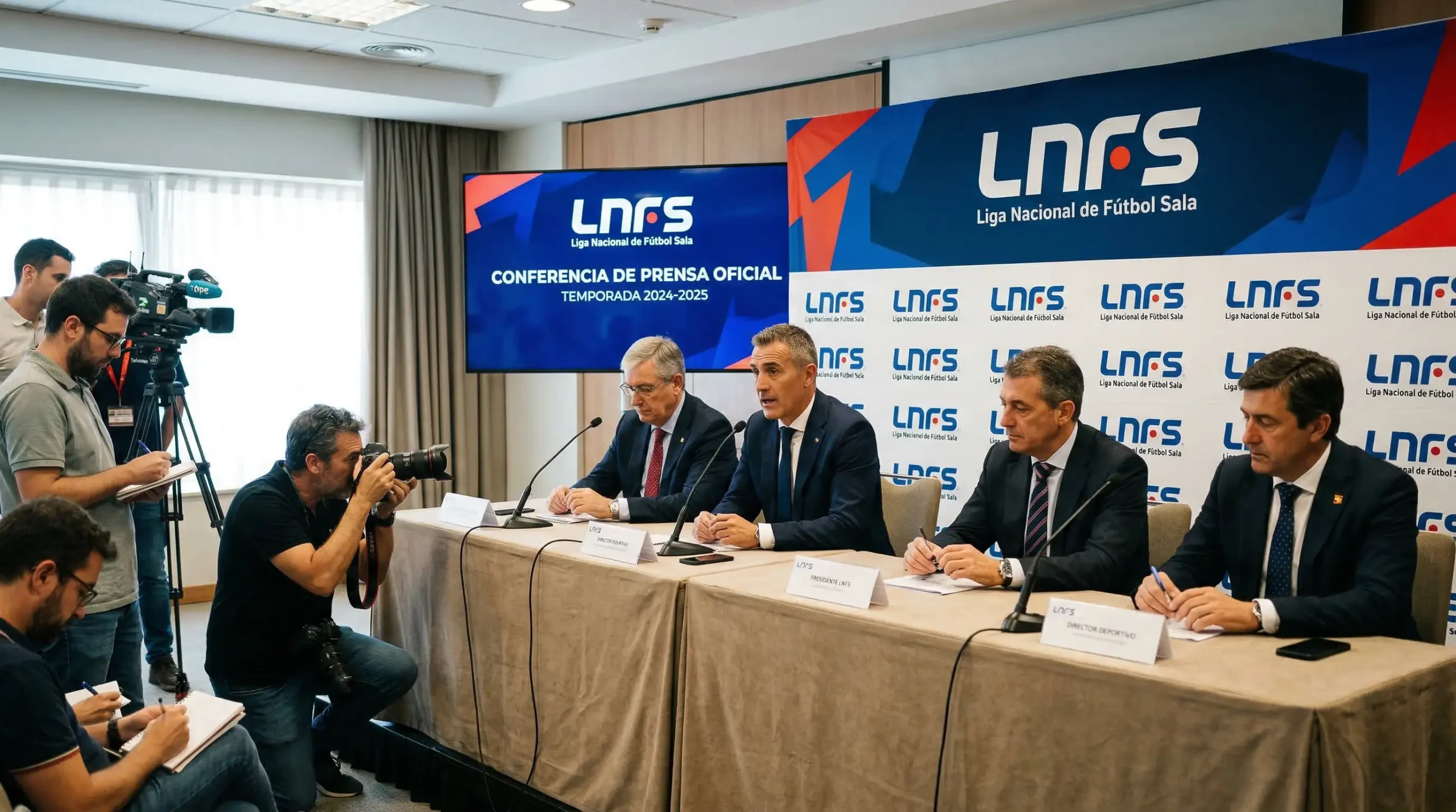 Directivos de la LNFS en una rueda de prensa sobre la profesionalización del fútbol sala