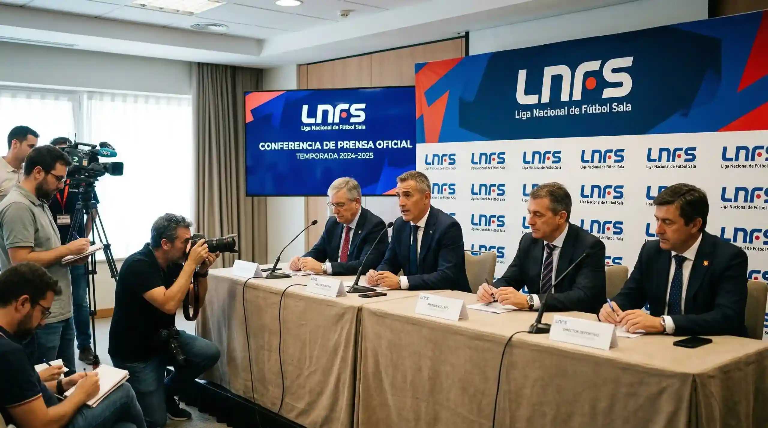 Directivos de la LNFS en una rueda de prensa sobre la profesionalización del fútbol sala